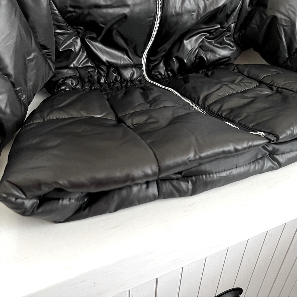 Rothschild black puffer coat jacket fur trim hood L 14 12 - Picture 10 of 11